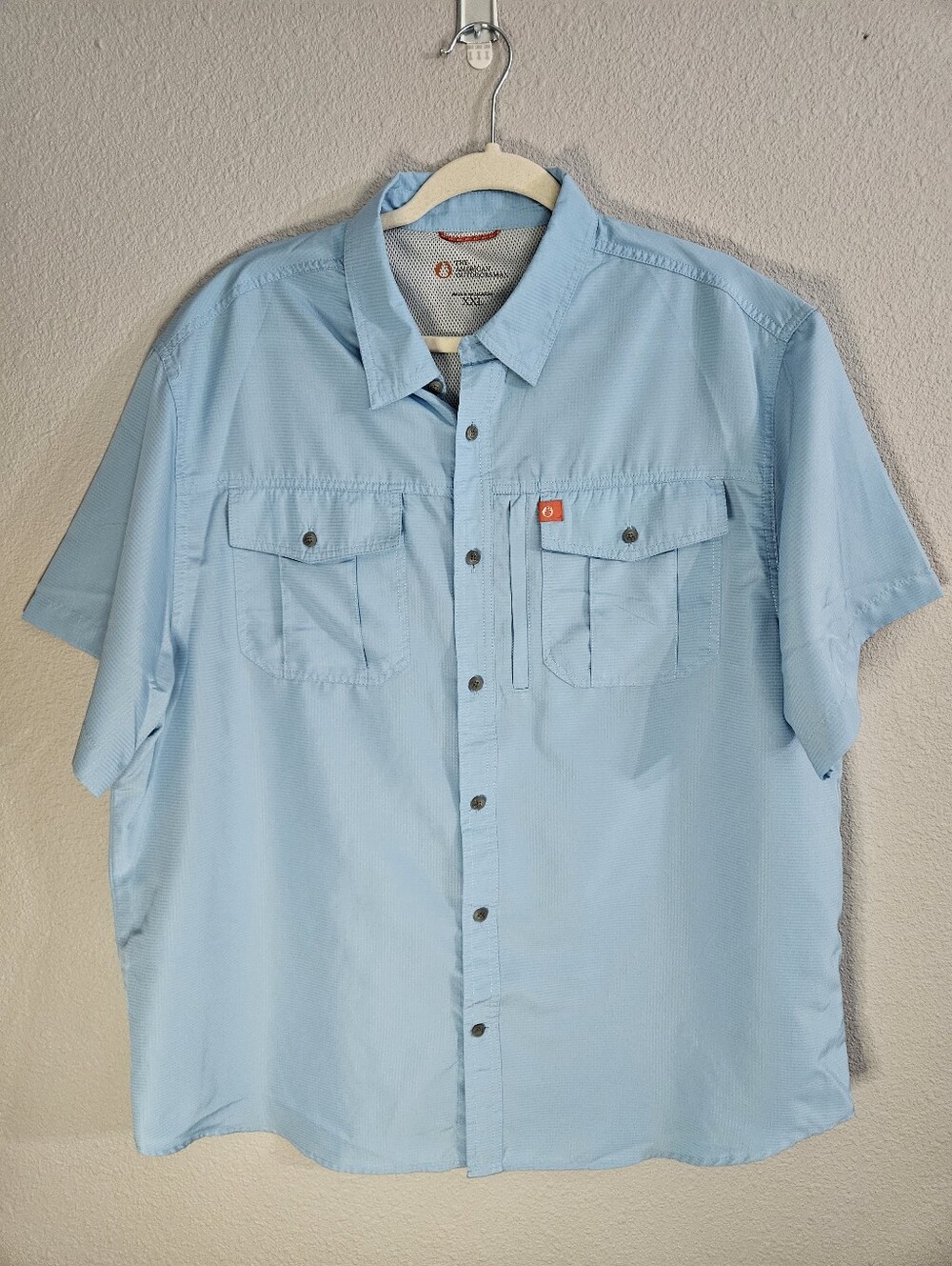 The American Sportsman Light Blue Short Sleeve Men's Fishing Hiking Shirt, XXL